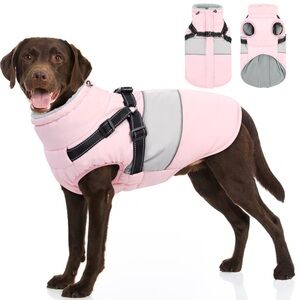 XXXL Pink Winter Dog Hacket with Built in Harness